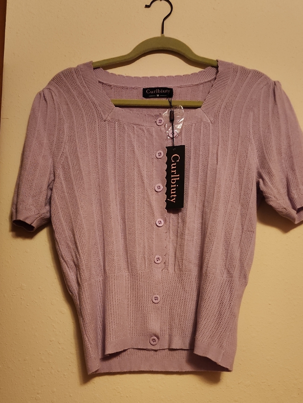 Curlibuty Lavender Knit Button-Up Top (NWT)